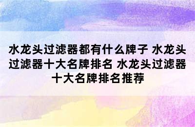 水龙头过滤器都有什么牌子 水龙头过滤器十大名牌排名 水龙头过滤器十大名牌排名推荐